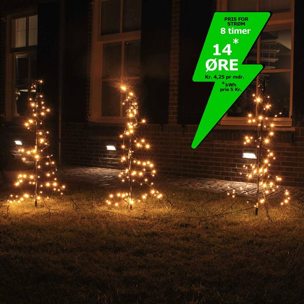 3 stk. LED juletræer på 1 meter med 240 LED’er i varm hvid, inklusiv stænger, pløkker og timer KEV 2000